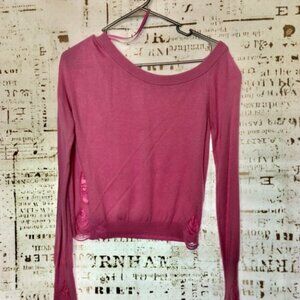 Garage Pink Off the Shoulder Distressed Sweater